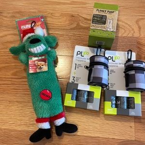 PL360 Canvas dispenser bag, planet poop bags, lsqueaky dog toy